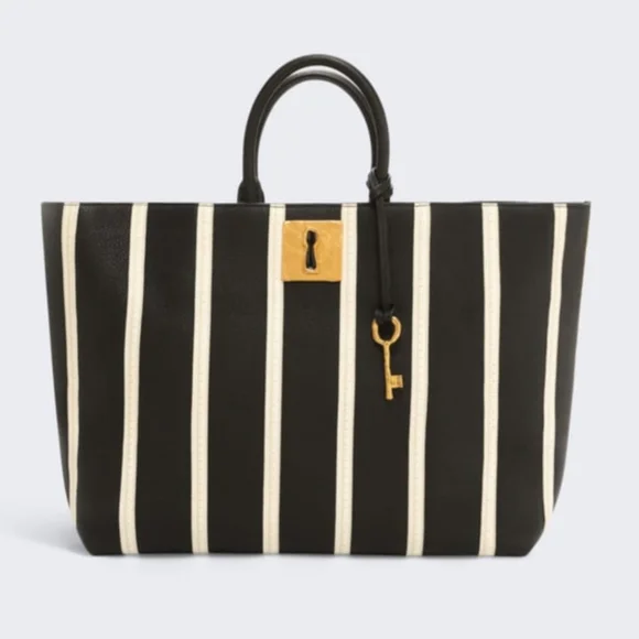 πΉSchiaparelli Tot b&w leather Measure tape motif Bag whith removable key charm - Picture 1 of 16